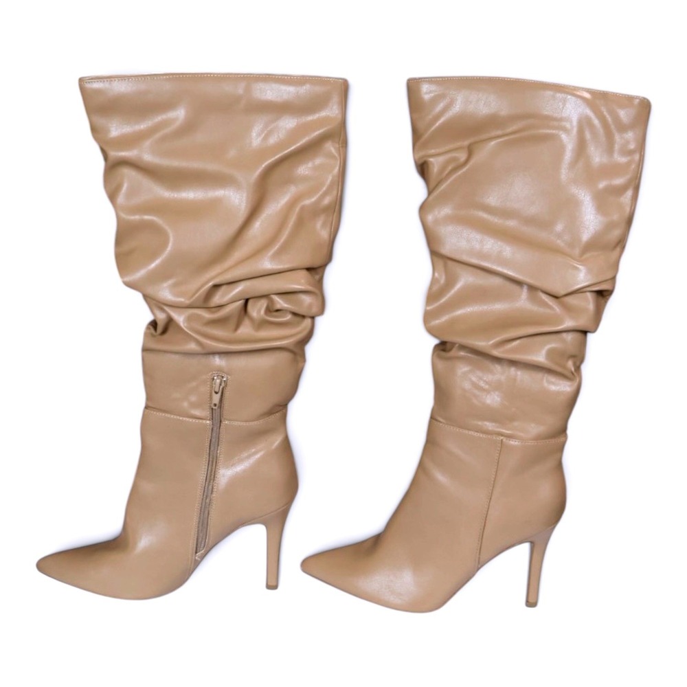Taupe Slouchy Knee High Boots Stiletto Heel Wide Calf Vegan Journee Sonnet 9.5WC - Picture 4 of 9